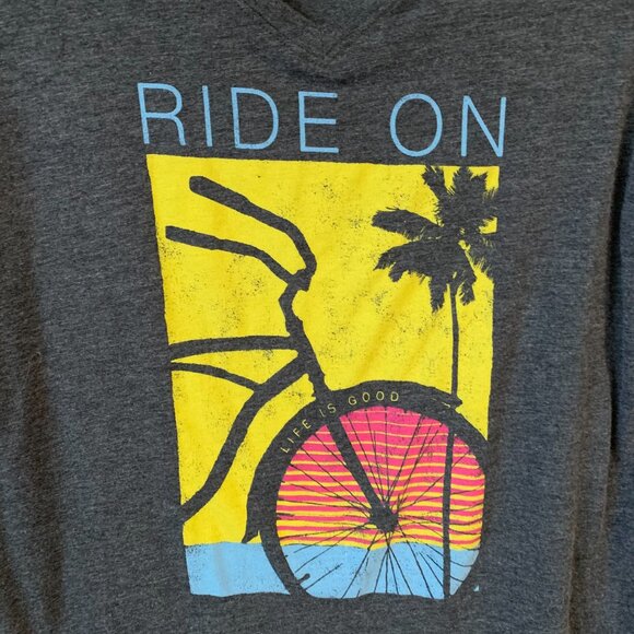 Life is Good Women's Vee X-Small Gray Bicycle Graphic V-Neck T-Shirt EUC - Picture 5 of 10